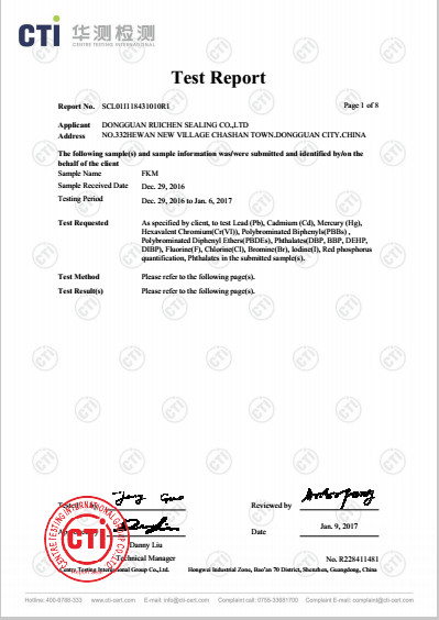 Porcellana Dongguan Ruichen Sealing Co., Ltd. Certificazioni